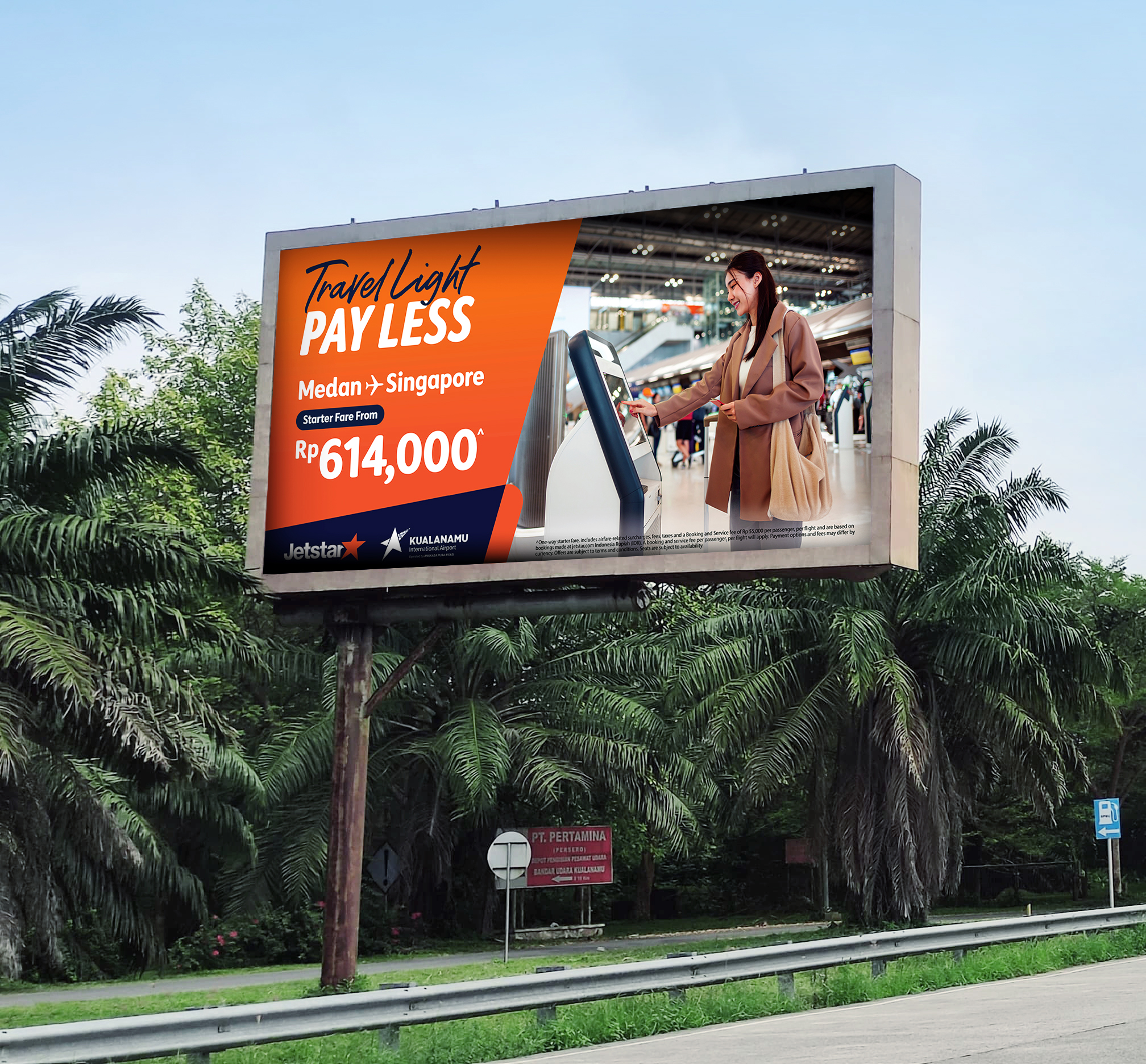 Jetstar campaign displayed on a roadside billboard in Indonesia.