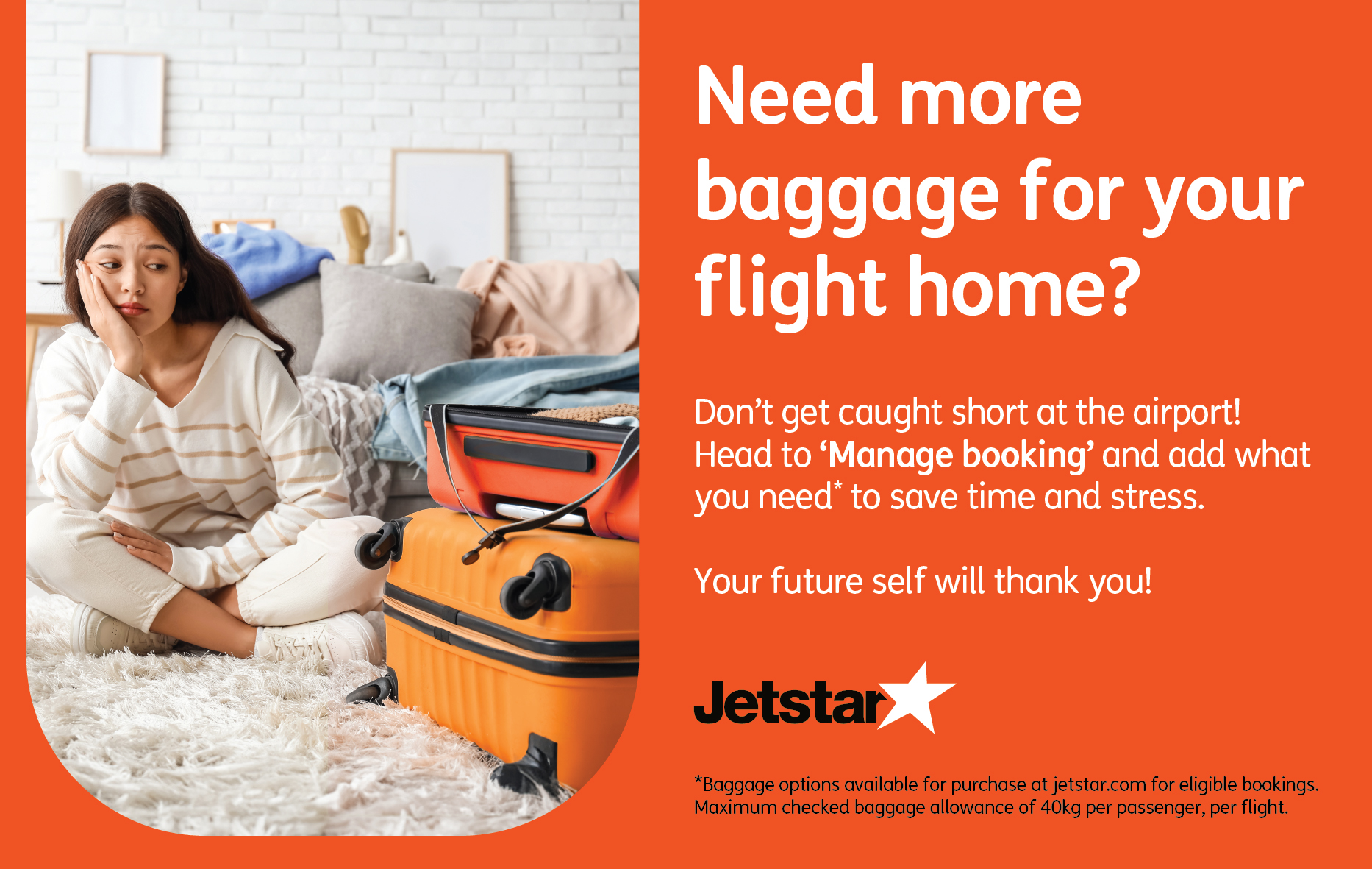 Jetstar inflight magazine baggage message artwork for the Make It Count campaign.