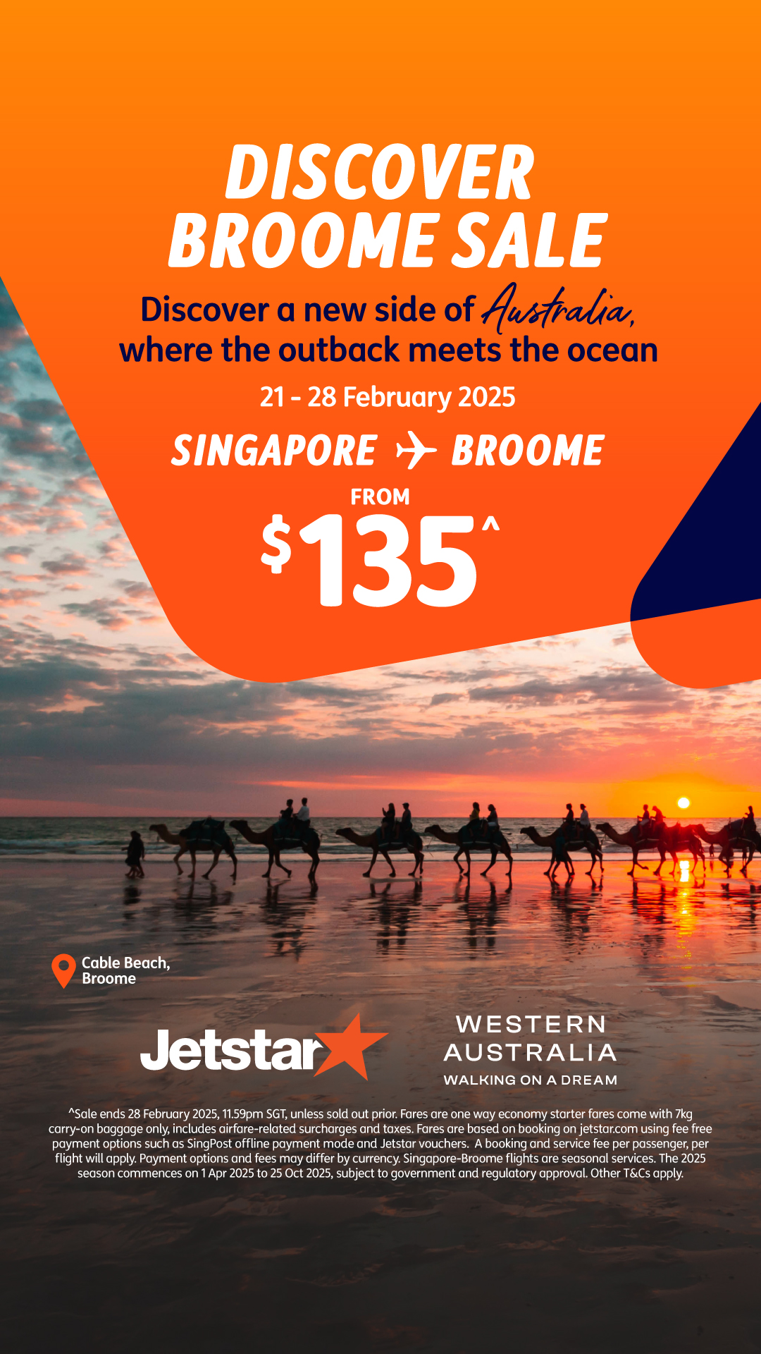 Jetstar Singapore to Broome campaign creative featuring Cable Beach.