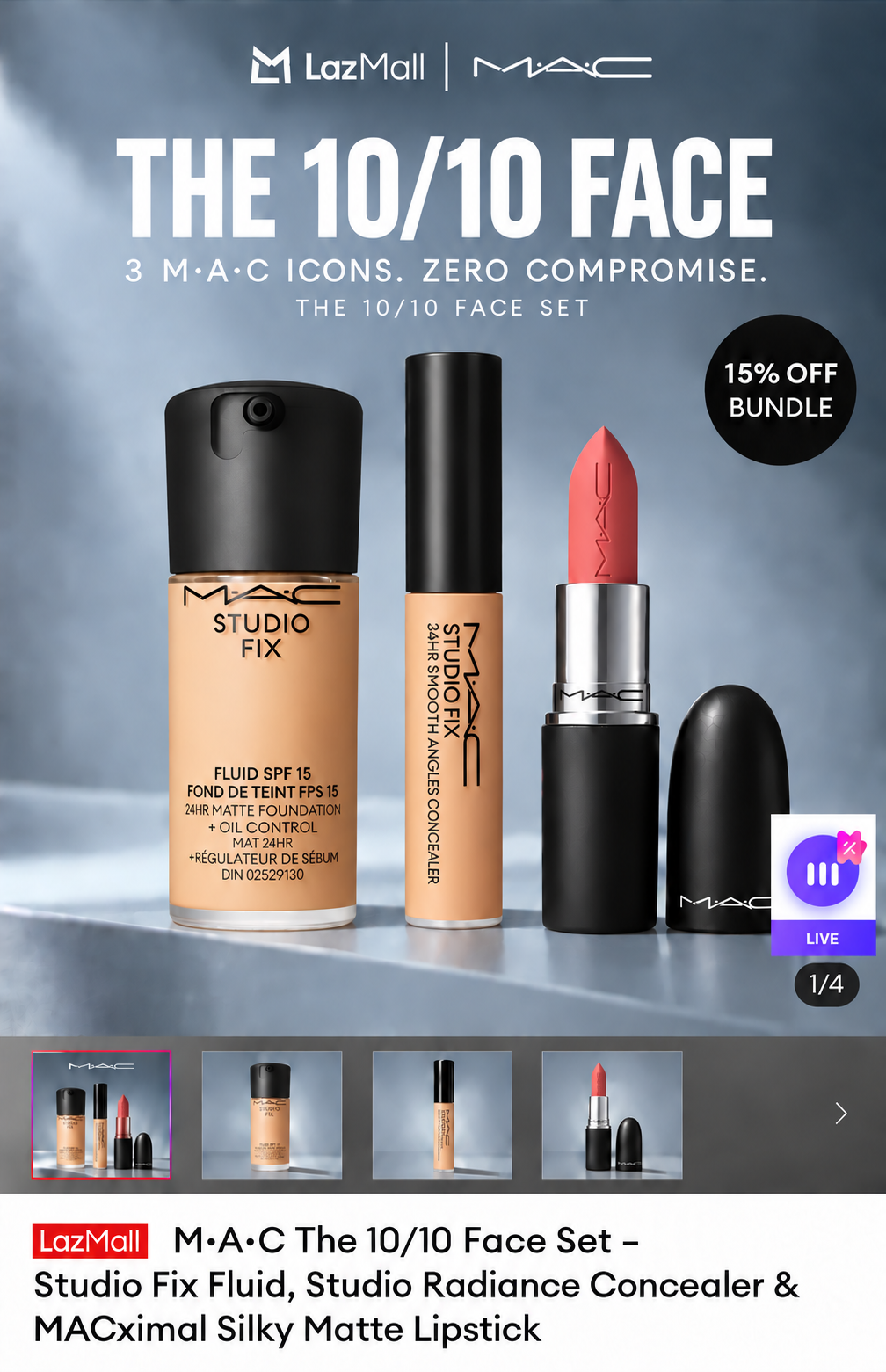 The 10/10 Face LazMall product page for the three-product bundle.