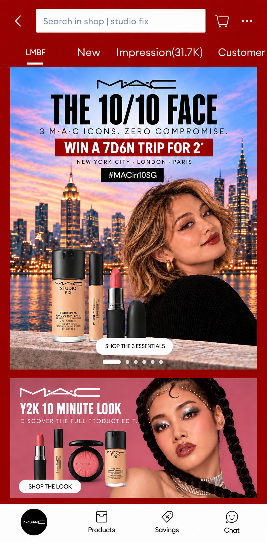 LazMall campaign homepage showing The 10/10 Face banner at the top and Y2K 10 Minute Look banner below.