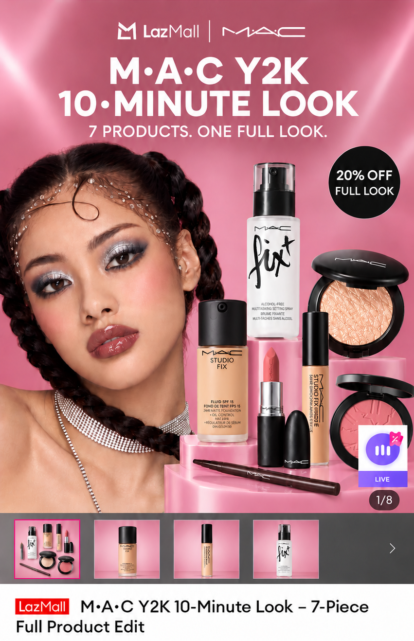 Y2K 10 Minute Look LazMall product page for the seven product full look.